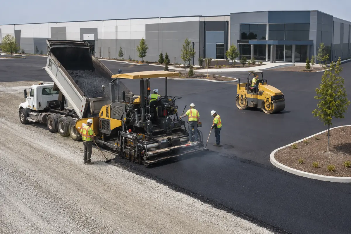 New asphalt parking lot installation for a commercial property in Mississippi