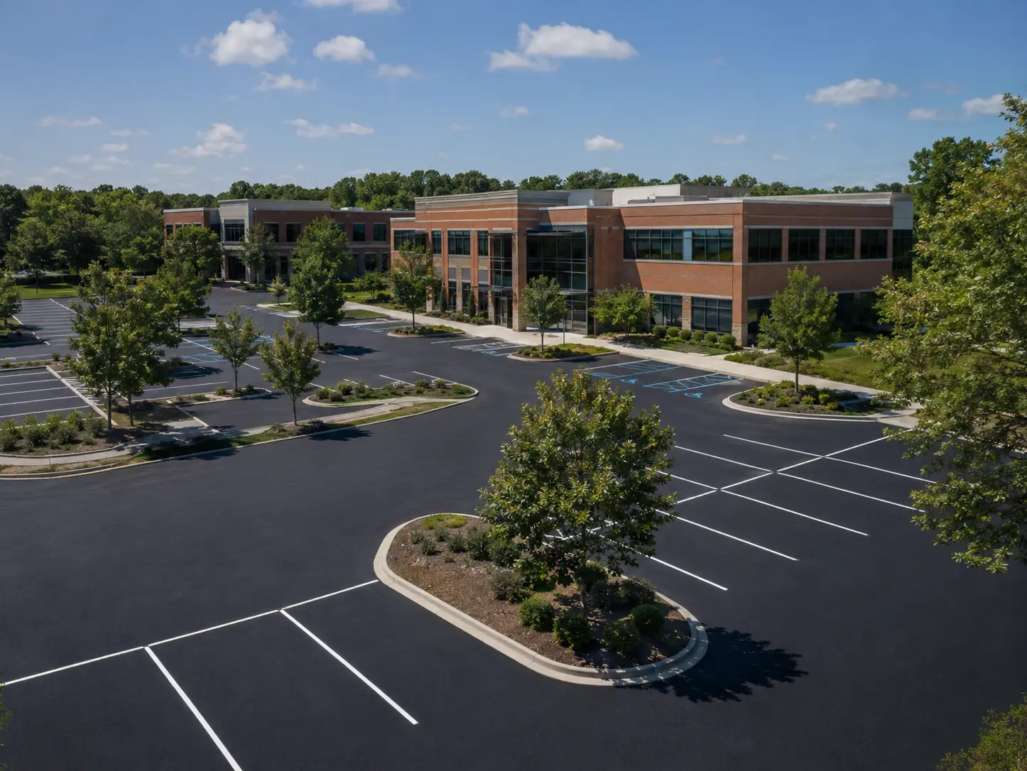 Newly paved commercial parking lot in Mississippi