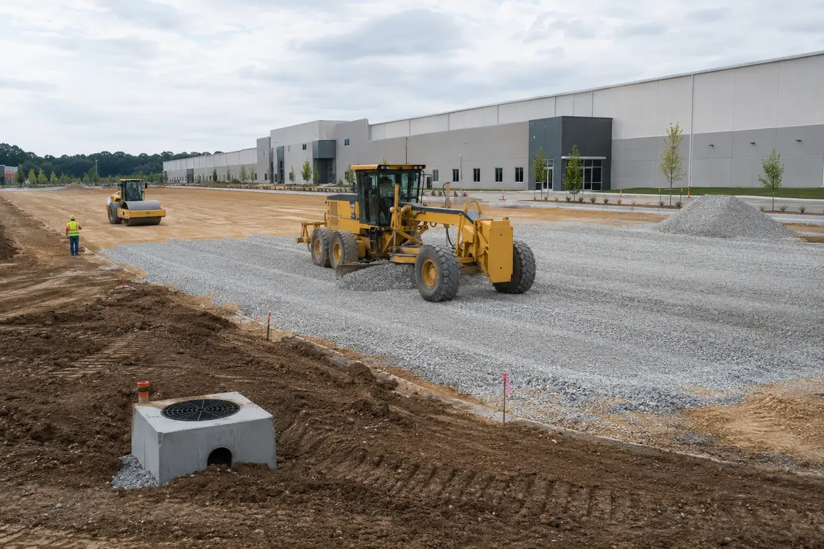 Site preparation and grading for a new commercial parking lot in Mississippi