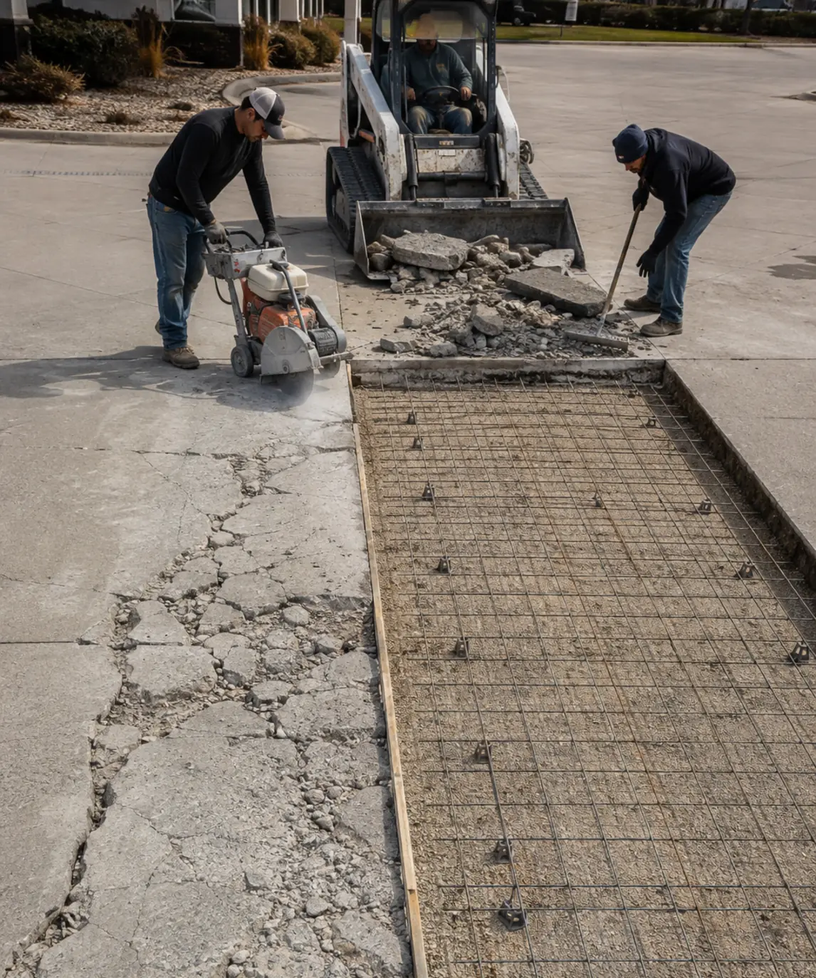Damaged concrete section removed for replacement