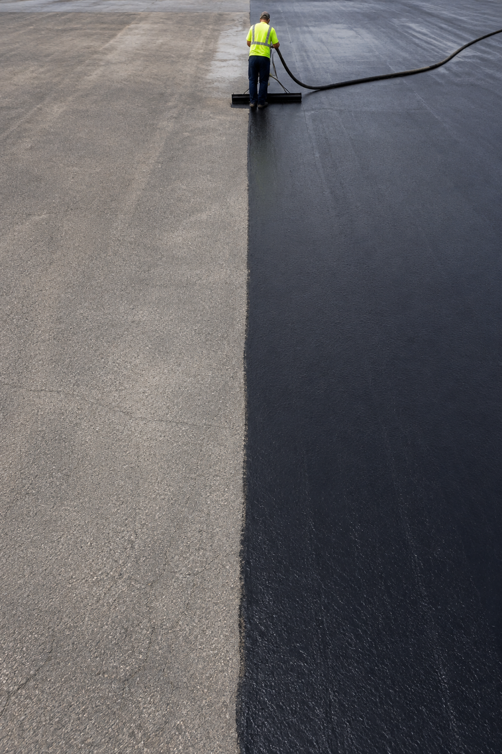 Fresh sealcoat protecting a prepared asphalt surface
