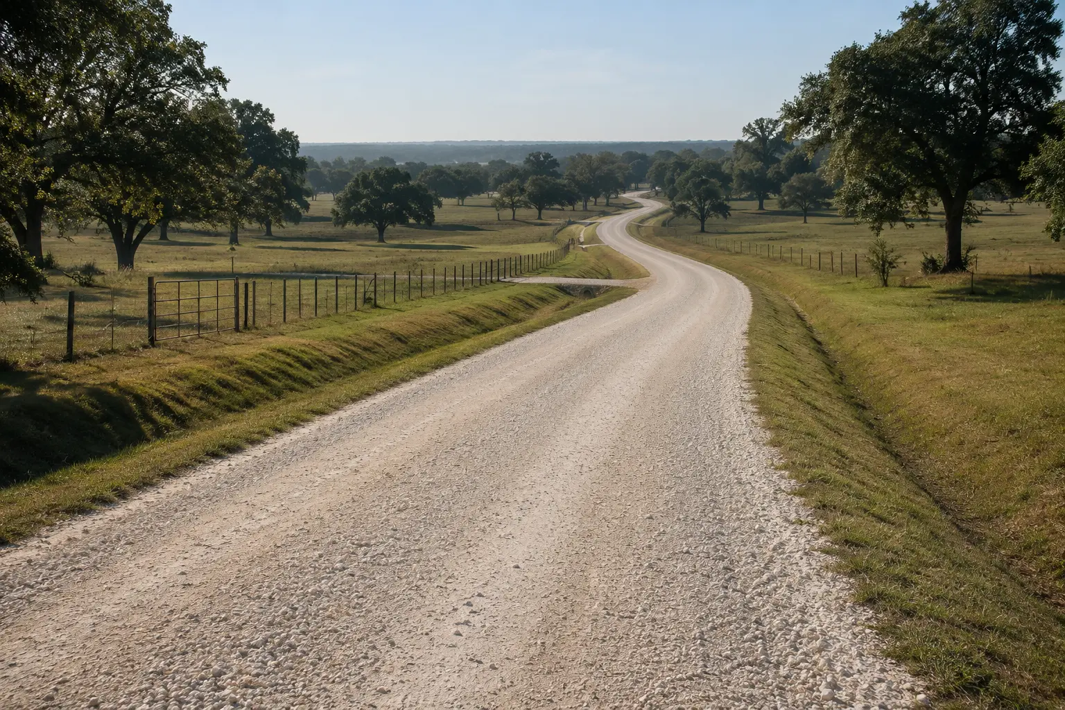 Graded limestone private road through a rural property