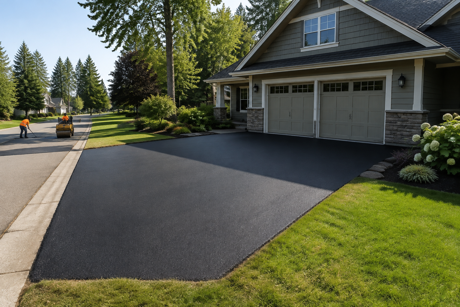 Installing and compacting a new residential asphalt driveway in Mississippi