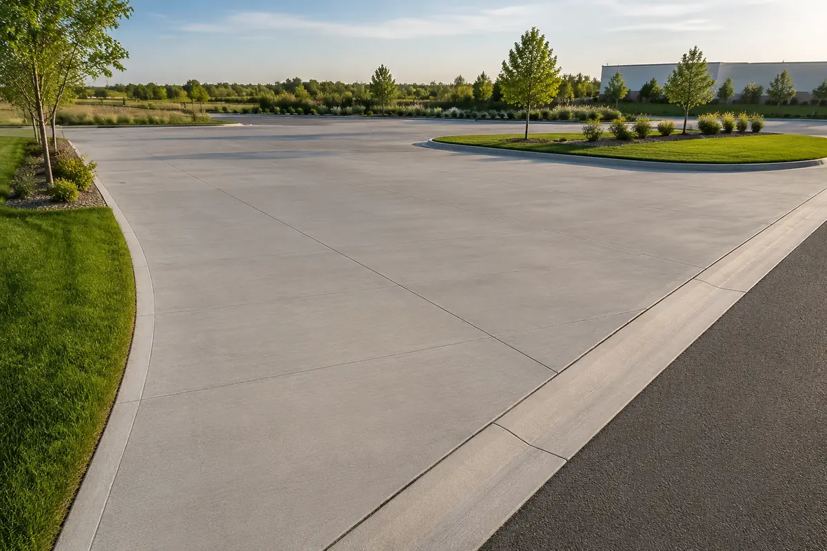 Finished concrete driveway with clean joints and defined edges