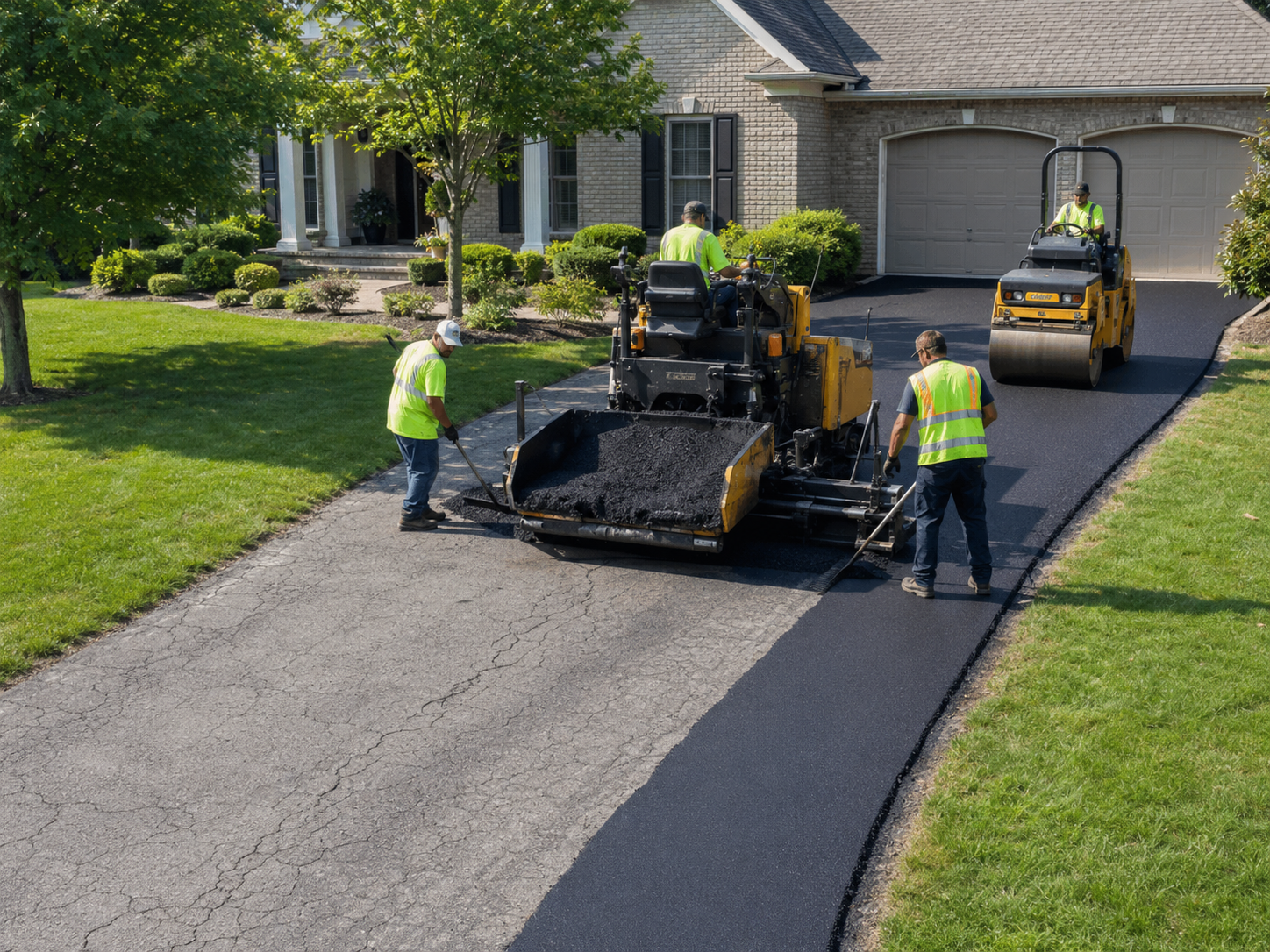 Newly paved residential asphalt driveway in Mississippi